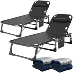 ABORON 2PK Heavy Duty Tanning Chair, 5-Gear Outdoor Folding Chaise Lounge Chair with Cushion,Portable Beach Lounge Chair for Outdoor Sunbathing Patio Pool Lawn Deck Poolside