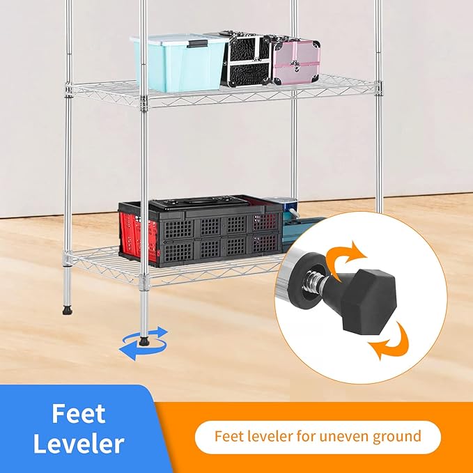 BestOffice | 5-Tier Wire Storage Shelves | 14x24x60 | Chrome | Heavy-Duty Metal Shelf, Holds Upto 750 lbs | No-Tool Assembly | Ideal for Home & Garage Shelving