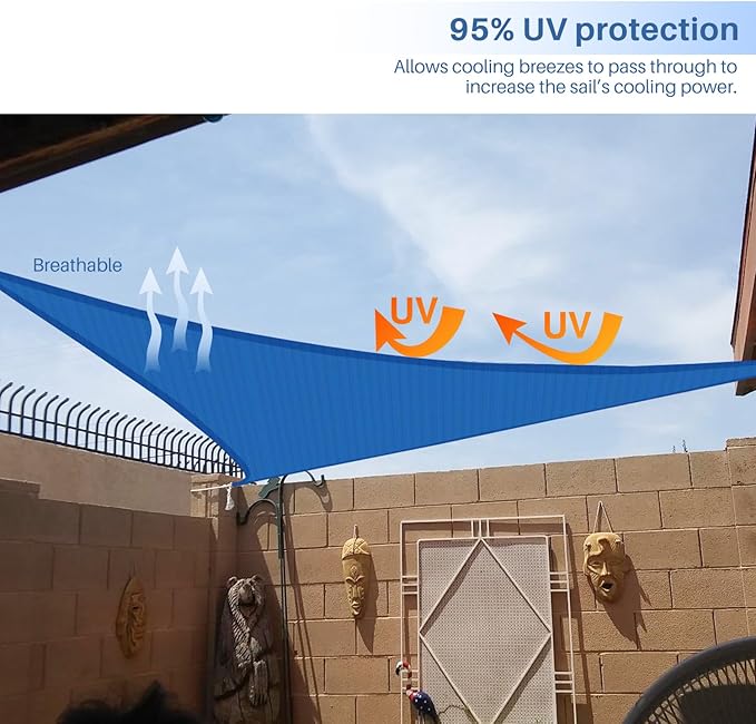 E&K Sunrise 27' x 27' x 27' Sun Shade Sail Triangle Canopy Shade Cover UV Block for Patio Backyard Garden Outdoor (Blue)