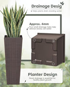 Greesum 32 Inch Tall Plastic Planters(Set of 2), Detachable Inner Pot & Drainage Holes, Outdoor Decorative Flower Pots for Large Plants, Trees, Patio, and Garden, Brown