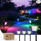 Philips 4 Packs Solar RGBW Spot Lights Outdoor, 18 LED Solar Powered Landscape Lights, 9 Lighting Modes Color-Changing Dusk to Dawn Waterproof Pathway Spotlights for Garden Trees Halloween Christmas