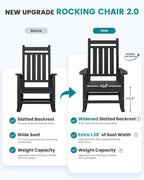 SERWALL Oversized Outdoor Rocking Chair Set of 4, HDPE Rocker for Adults, Patio Rocking Chairs for Porch, Black