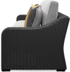 Signature Design by Ashley Beachcroft Casual Nuvella Weather Resistant Fabric 2-Piece Outdoor/Indoor Loveseat with Cushion and 4 Toss Pillows, Black & Light Gray