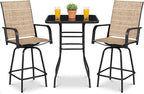 Homall 3 Piece Outdoor Patio Swivel Bar Stools Set, High Top Table with 2 Textilene Fabric Chairs, Counter Height Bistro Furniture for Balcony, Backyard, Poolside, Brown