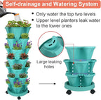 GameXcel Vertical Planter 7 Tier Stackable Planters Garden Planters Strawberry Herb Flower and Vegetable Planter Indoor Outdoor Gardening Pots with Removable Wheels and Tools-Teal 2 Pack