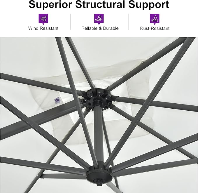PURPLE LEAF 11 Feet Patio Umbrella with Base Outdoor Cantilever Round Umbrella Aluminum Offset Umbrella with 360-degree Rotation for Garden Deck Pool Patio Light White