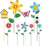 hogardeck Garden Decor for Outside, Set of 10 Metal Flowers Decorative Garden Stakes for Spring Decor, Gardening Gifts for Women Mom Grandma Wife, Yard Art Outdoor Lawn Porch Pathway Decorations
