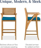 Best Choice Products Set of 2 Outdoor Acacia Wood Bar Stools Bar Chairs for Patio, Pool, Garden w/Weather-Resistant Cushions - Peacock Blue