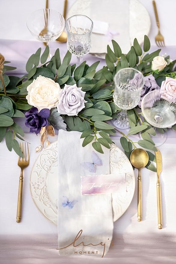 Artificial Flower Garland, 6 Ft Eucalyptus Rose, Lilac and Cream