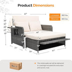 VINGLI Patio Daybed, Wicker Outdoor Daybed with Storage Ottoman & 5-Level Adjustable Backrest, All-Weather Rattan Cushioned Patio Loveseat Sofa for Garden Balcony Backyard (Beige, Gray)