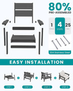 SERWALL HDPE Outdoor Couch Set of 2, All-Weather Wood-Like Patio Furniture Set - Image 5