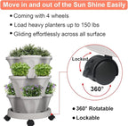 GameXcel Vertical Planter 3 Tier Stackable Planters Garden Planters Strawberry Herb Flower and Vegetable Planter Indoor Outdoor Gardening Pots with Removable Wheels and Tools 2-Pack