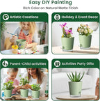 4 inch Self Watering Pots for Indoor Plants, 5 Pack Small Flower Plant Pots with Drainage Holes and Clear Reservoirs, Visible Water Level, Plastic Planters with Wicking Rope, Green