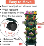 GameXcel Vertical Planter, 6 Tier Stackable Strawberry Planter with Garden Tool Set, Movable Indoor/Outdoor Garden Herb Pot for Growing Vegetables and Succulents, Green