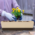 GREANER Indoor Windowsill Planter Boxes, 6 Pack 16 x3.8 Inch Rectangle Succulent Cactus Window Box with Tray, Modern Plastic Plant Pots for Porch, Patio, Garden Balcony, Home Office Outdoor Decoration