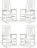 SERWALL Outdoor Rocking Chairs Set of 4, Oversized HDPE Porch Rockers for Adults, All-Weather Composite Patio Rocking Chairs, White