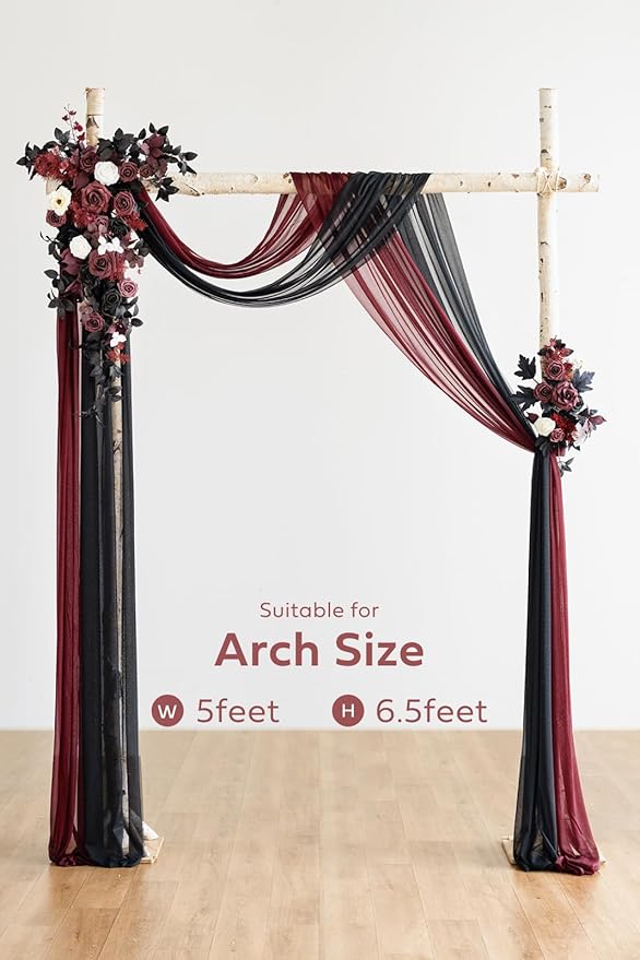 Artificial Flower Wedding Arch Decor Kit, Black and Burgundy, 4 Pieces