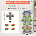GameXcel Vertical Planter, 5 Tier Stackable Strawberry Planter with Garden Tool Set, Movable Indoor/Outdoor Garden Herb Pot for Growing Vegetables and Succulents, Gray