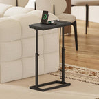 TUTOTAK End Table with Charging Station, Side Table, Tall Couch Table, Sofa Table, Living Room, Bedroom,Black TB01BK084