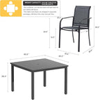 VICLLAX Outdoor Dining Set for 4, 5 Pieces Patio Dining Furniture Set with Umbrella Hole- 40.2" Patio Table and Chairs for Balcony, Garden and Deck, Grey Tabletop