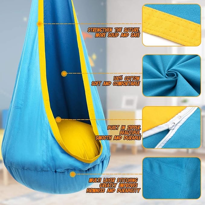 Hammock Chair for Kids, Cotton Pod Swing with Inflatable Pillow