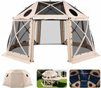 VEVOR Pop up Gazebo Screen Tent, 15 x 15 ft, 13-Sided Spherical Camping Canopy Tent with Removable Top & Carry Bag, Quick-Set & Bite-Proof, Screen House Sun Shelter for 12-15 Persons, Beige