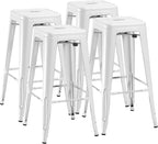 Furmax 30 Inch Metal Bar Stools Set of 4, Counter Height Backless Stools, Industrial Bar Chairs Patio Stool Stackable Backless Stool for Kitchen/Dining Room/Bistro Indoor Outdoor (Distressed White)