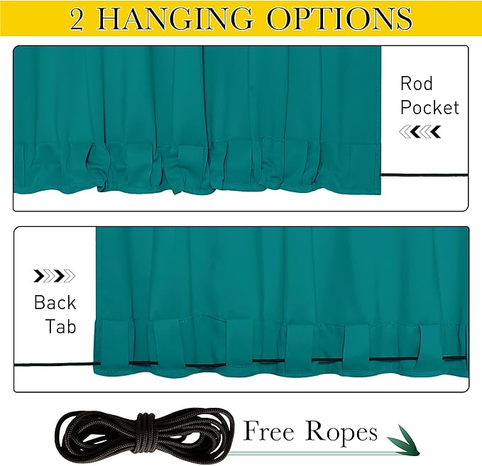 NICETOWN 2 Panels Outdoor Curtains Waterproof Fixed Grommet/Back Tab on Top & Bottom, Thermal Insulated Windproorf Sun Blocking Outdoor Drapes with Rope for Patio/Gazebo, W52 x L84, Peacock Teal