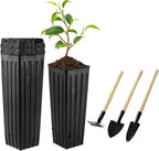 20 Pcs Plastic Deep Nursery Pots,9.8" Tall Tree Pots,Tall Nursery Tree Pots Plant Deep Seedling Pots, Flower Plant Container Pots with 3 Pcs Garden Tools for Indoor Outdoor Use