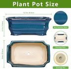 Bonsai Tree Pot - 13.7 Inch Large Ceramic Succulent Planter for Indoor Outdoor, Rectangle Plant Pot with Drainage Hole, Decorative Flower Pots, Home Decor, Gifts for Plant Lovers, Retro Blue