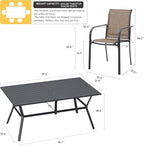 VICLLAX Patio Dining Set for 6, Outdoor Furniture Set Includes 59" Rectangle Patio Table and 6 Patio Sling Chairs, Outdoor Table and Chairs for Outsides, Black Tabletop and Brown Fabric