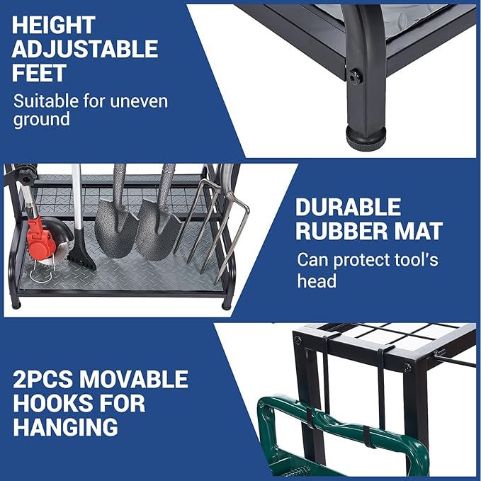Garden Tool Storage Rack, 55-Tool Capacity, Heavy-Duty Steel, Black