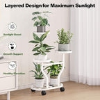 Plant Stand with Wheels 3 Tier Metal Plant Holder Corner Flower Shelf for Multiple Plants Display Rack for Bedroom Living Room Balcony Garden White (White, 3 Tier)