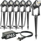 SUNTHIN Outdoor Landscape Lighting, 6 Pack Outdoor Spot Lights with Transformer for Yard, Plant, Lawn, Tree, Flags, House, Garden, Fence Use, IP65 Waterproof & Connectable