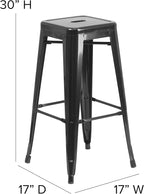 Backless Bar Stool, 30-Inch Black Galvanized Steel Indoor/Outdoor