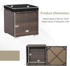 Tangkula 2 Pieces Patio Ottomans, Patiojoy Hand-Woven PE Rattan Side Table with Removable Cushion & Hidden Storage Space, Multifunctional Storage Box, Seat for Patio, Backyard, Poolside (Black)