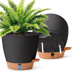 T4U 2 Pack 8 Inch Self Watering Pots - Water Level Indicator & Deep Reservoir, Mess-Free Planter for Busy People, Beginners & Gardeners, Pothos/Herbs/Snake Plants, Indoor Outdoor Use (Black)