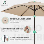 JEAREY 7.5FT Patio Umbrella Outdoor Table Umbrella with 6 Sturdy Ribs, Push Button Tilt & Easy Crank Table Umbrella for Garden, Deck, Backyard & Pool, Cream Beige