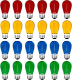Meconard 24Pack S14 Colored LED String Light Bulbs,1Watt Plastic Shatterproof Waterproof Outdoor Indoor Replacement Bulbs for Home Decor, E26 Medium Base, Multi-Color: Red/Green/Blue/Orange
