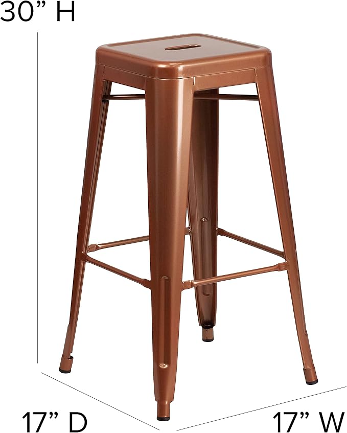 Bar Stool, 30-Inch Backless Copper Metal, Stackable Indoor-Outdoor