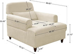 Chaise Lounge Chair Indoor with Adjustable Backrest, Oversized Accent Armchair for Living Room & Bedroom, Upholstered Mid-Century Reading Chair, Comfy Single Sofa Chair, Modern Living Room Chair