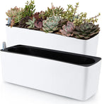 Skelang 2-Pack Self Watering Planter, Rectangle Flower Pot with Water Level Indicator, Window Gardening Box for Indoor Plants, Succulent, Sprout, Pepper