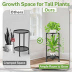 iDavosic.ly 2 Tier Plant Stand Indoor with 10 Inch Wide Tray, Tiered Corner Metal Outdoor Flower Display Holder, Vertical Tall Rack for Patio Porch Living Room, Modern Black