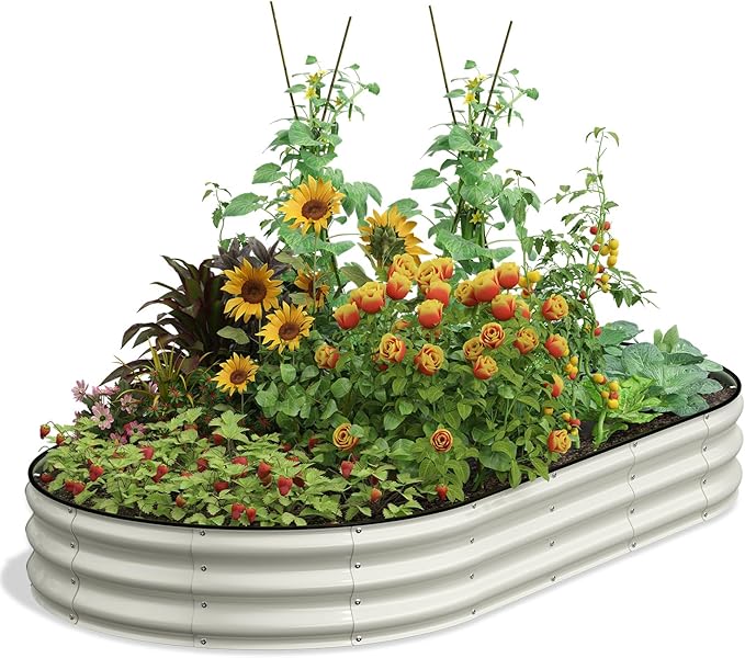 Galvanized Raised Garden Bed 8x4x1 FT, Oval Metal Raised Garden Bed Outdoor Planter Box with Open Bottom, Rust-Resistant Steel Garden Bed for Vegetables Herbs Flowers, Easy Assembly