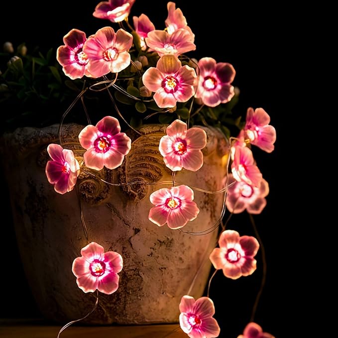 Indoor String Lights: 13 Ft Pink Cherry Blossom Fairy Lights with 40 LEDs
