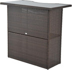 Outsunny 5 Pcs Rattan Wicker Bar Set, High Top Outdoor Table and Chairs, Bar Height Patio Set with Glass Table Top 2 Tier Storage Shelf, and 4 Bar Stools for Garden, Poolside, Dark Brown