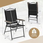 Giantex Set of 2 Patio Folding Chairs, Outdoor Patio Dining Chairs w/Armrest, Sling Back, Metal Frame, Outside Use for Lawn Camping Garden Pool Beach Yard Lounge, No Assembly, Black