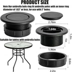 Patio Table Umbrella Hole Ring Plug Cap Set, Yard Parasol Table Hole Cover Insert Black Thicker Patio Table Hole Plug Ring for Cafes, Outdoor, Milk Tea Shops, Camping