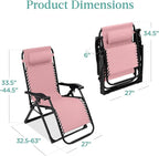 Best Choice Products Oversized Zero Gravity Chair, Folding Outdoor Patio Recliner, XL Anti Gravity Lounger w/Removable Cushion, Cup Holder, Side Tray, 350lb Capacity - Pink