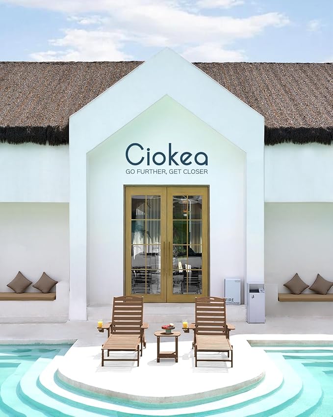 Ciokea Outdoor Lounge Chair Set of 4, All Weather Patio Chaise Lounge Chairs for Outside, HDPE Chair with Rolling Wheels & Cup Holder, 5 Position, Deck, Pool, Brown